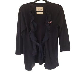 Hollister cardigan size Medium ruffle trim and tie navy blue